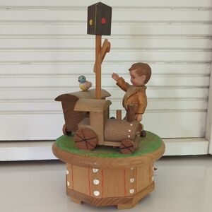 Vintage Anri Thorens Wooden Music Box With Train And Boy